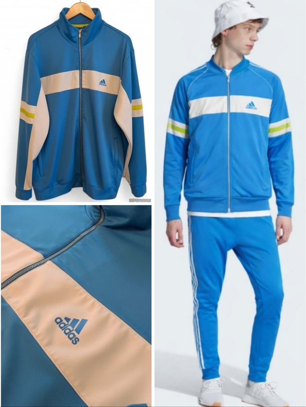 ADIDAS Track Jacket Vintage Blue Zip Up XL 90s Retro